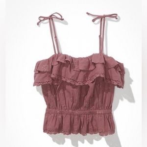 American Eagle ruffle lilac purple cropped tie tank top medium